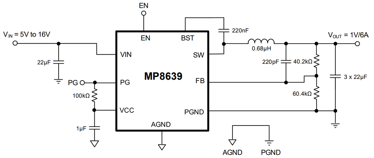 Application Circuit Diagram - Monolithic Power Systems (MPS) MP8639 Synchronous Step-Down Converters